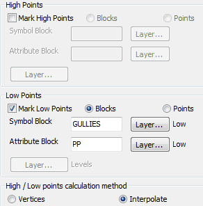 Typical settings to mark low point(s)