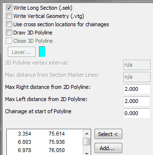 Settings for typical use when creating a section file