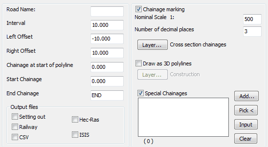 Settings for typical use looking left and right up to 10 metres each side