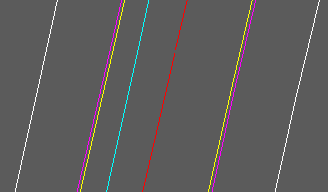 Back of footpaths are white, kerbs magenta, channels yellow, centre red and service in cyan