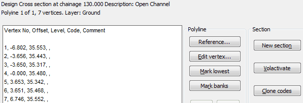 Example with one Polyline at chainage 130.00