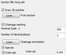 Typical settings for long section