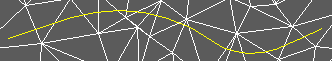 2D Polyline representing horizontal alignment in yellow drawn from left to right (triangles shown for illustration only)