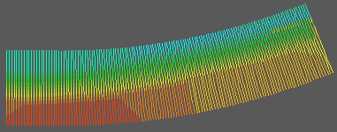 Plan view of 3D Polylines following the use of menu item 3D utilities, Entity Colour by Z value 