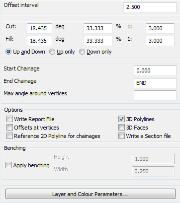 Typical settings for a road or other linear feature with Offsets at vertices "off"