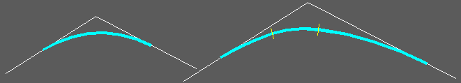 Single arc on the left, three arcs on the right where the left hand Line was picked first