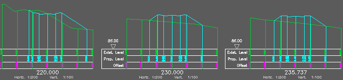 Design cross sections superimposed onto existing