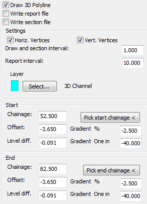 Typical settings for a left hand channel