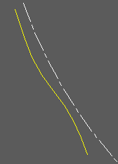 Horizontal alignment (white), 2D Polyline (yellow)