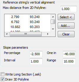 Dialogue with typical settings after 3D enities have been selected to be projected onto the reference 2D Polyline.