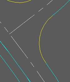 3D Polylines in cyan, 2D Polyline representing junction in yellow.