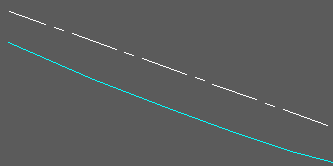 Horizontal alignment (white), existing 3D Polyline (cyan) to be compared with the "design fall" from the Master String