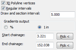 For typical use the start and end chainages are fixed by the start and end of the 3D Polyline assuming the Master String is longer