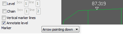 Settings to mark on the section with arrow pointing down