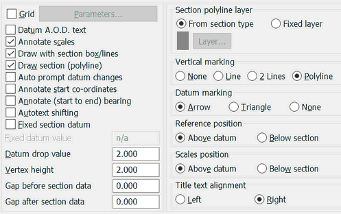 Long section drawing options