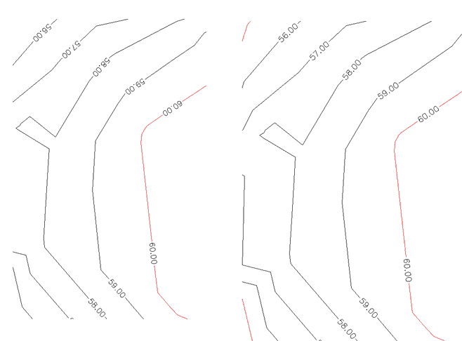  "Align to slopes" effect: Left side setting "on", right side "off".