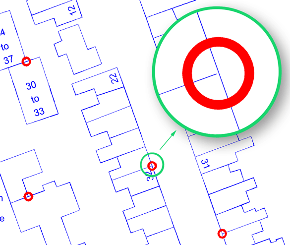 Locations of the under- and undershooting polylines are marked with red circles