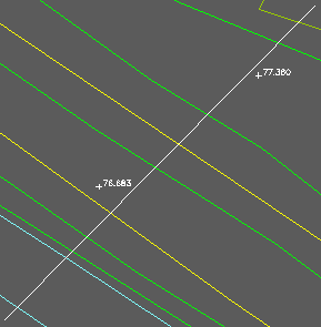 The 2D Polyline is white and it is crossing yellow, green and cyan 3D Polylines