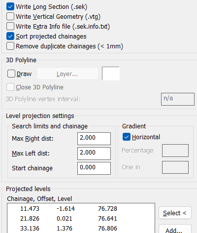 Settings for typical use when creating a section file