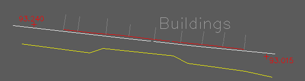 Reference 2D Polyline (white), 2D Polyline (yellow) to be converted into 3D Polyline (there can be more than one of these) and threshold represented by red 3D Polylline and Levels.
