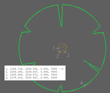 Four point tree. Comment code --4. Points 1, 2 and 3 anywhere on the trunk (best if widely apart) and point 4 anywhere on the spread